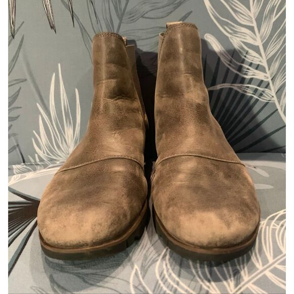 Sorel Harlow Gray Leather Chelsea Pull On Ankle Boots sz 10 - Picture 2 of 9